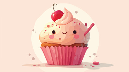 Funny cupcake character with pink cream topping car