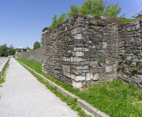 Old stone wall roman ancient ruin