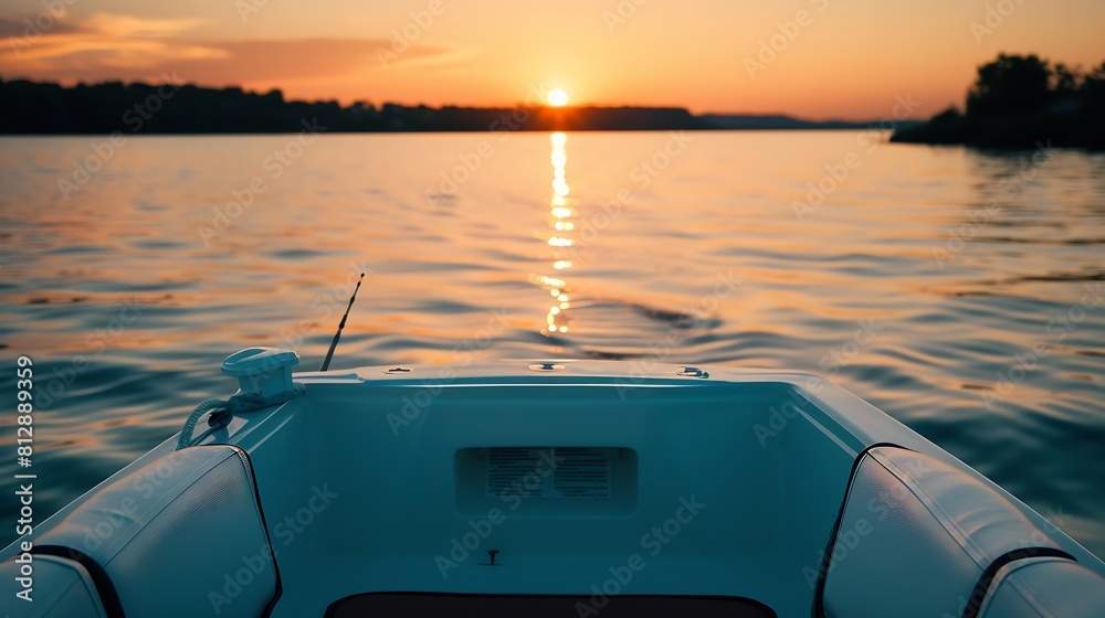 Aufkleber photo of a sunset view on a lake on a boat that can be used as a background : generative ai