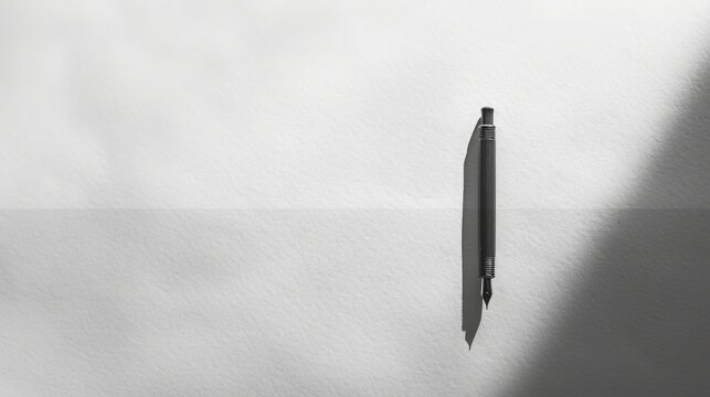Elegant Pen Casting Long Shadow Transforming into Words of Freedom, Truth, and Justice on an Infinite White Canvas