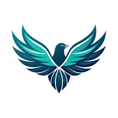 Obraz premium A bird with blue wings is perched on a white background, dove with wings Logo bussines company flat shape with bird