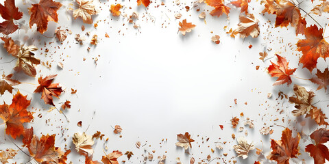 Fall Autumn Leaves on white background with copy space for text background - Ai Generated