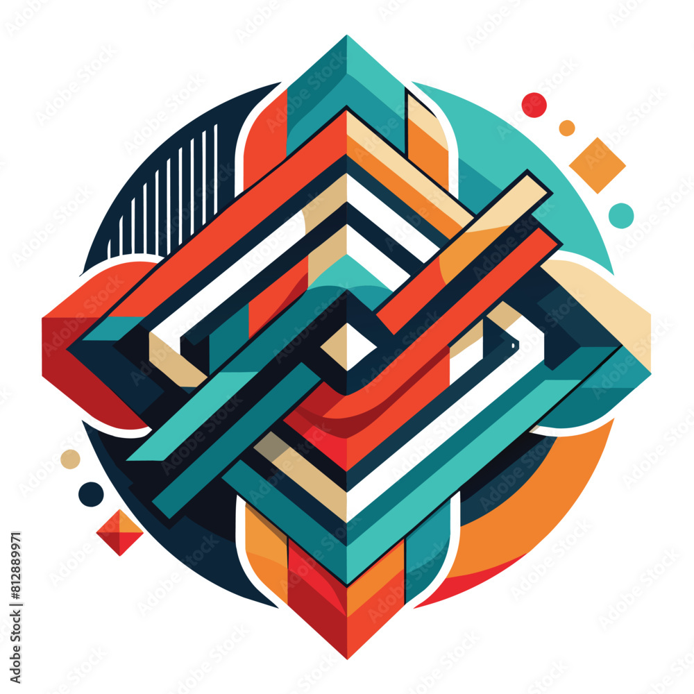 Poster colorful abstract design featuring various geometric shapes and textures in a dynamic composition, e