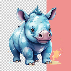 Obraz premium Vector cute rhinoceros toy is a watercolor animal in cartoon style on an isolated background