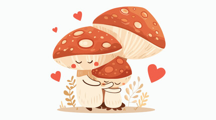 Funny porcini mushroom character showing love huggi