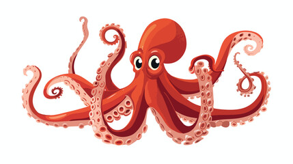 Funny red octopus flat cartoon vector illustration
