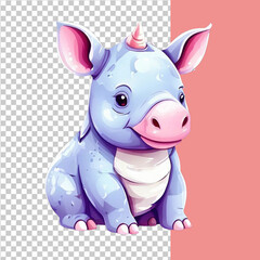 Fototapeta premium Vector cute rhinoceros toy is a watercolor animal in cartoon style on an isolated background
