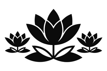 Vector black lotus icons set on white background. Lotus flower