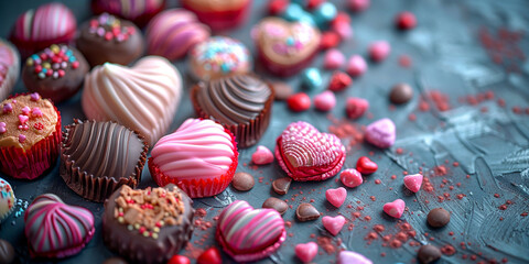 Confectionery in the Shape of Love Hearts. Delicious Valentine   - obrazy, fototapety, plakaty