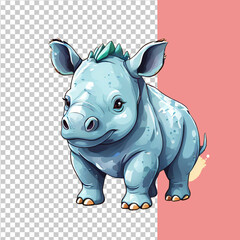 Obraz premium Vector cute rhinoceros toy is a watercolor animal in cartoon style on an isolated background