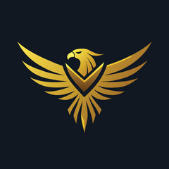 Obraz premium A minimalist golden eagle logo set against a black background, golden eagle logo, minimalist logo