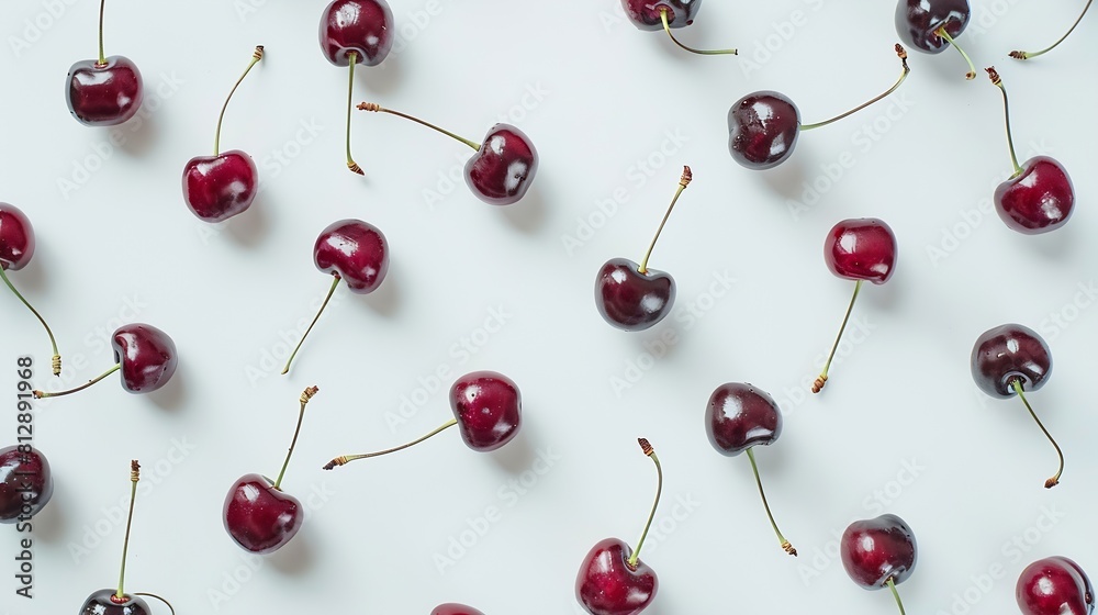 Poster Creative layout made of cherry on the white background Flat lay Macro concept : Generative AI