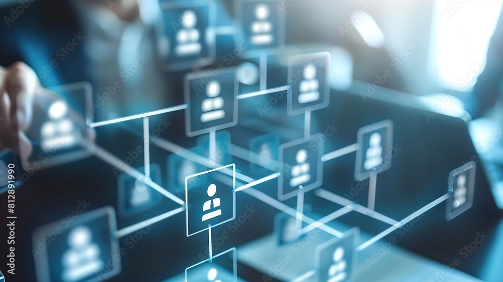 Aufkleber Organization chart with hierarchy structure of teams and employees in company Business process and workflow automation with flowchart Business and technology concept : Generative AI