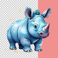 Fototapeta premium Vector cute rhinoceros toy is a watercolor animal in cartoon style on an isolated background
