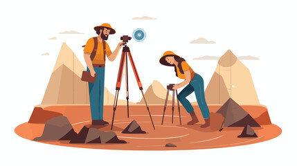 Geologist work composition with man digs and woman