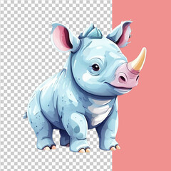 Fototapeta premium Vector cute rhinoceros toy is a watercolor animal in cartoon style on an isolated background