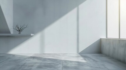 Obraz premium Background Wall White Studio Floor Wall Grey Kitchen Table Platform Room Gray 3d Cement Mockup Scene Light Shadow Backdrop Concrete Place Product Empty Loft Workshop Shelf Bg Minimal : Generative AI