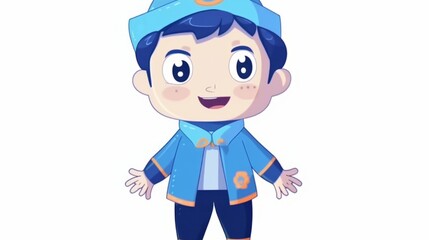 https://s.mj.run/D3JextD8YMs Flat style illustration, flat illustration, simple, white background, color illustration. A cute blue cartoon character with a cute smile. The whole body 