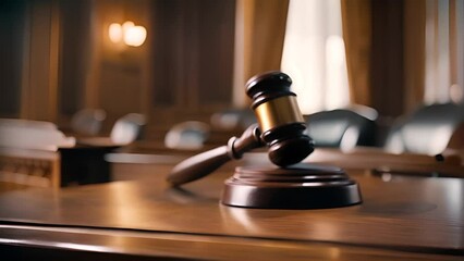 Wooden Gavel on Courtroom Table Generative AI