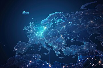 Digital Map of Europe with Global Network Connections,Global Network Overlay on European Digital Map