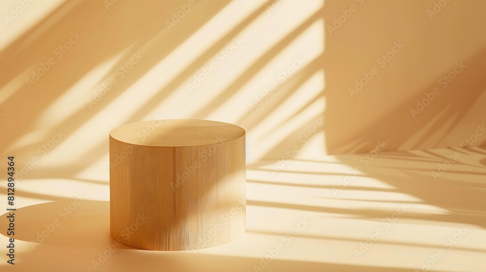 Poster round wooden saw cut cylinder shape on beige background abstract background minimal box and geometri