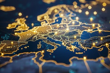 Digital Map of Europe with Global Network Connections,Global Network Overlay on European Digital Map