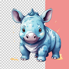 Fototapeta premium Vector cute rhinoceros toy is a watercolor animal in cartoon style on an isolated background