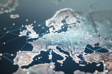 Digital Map of Europe with Global Network Connections,Global Network Overlay on European Digital Map