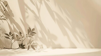 Minimalist botanical background with copy space Neutral toned showcase for new product demonstration promotion sale packaging presentation cosmetic or merchandise Light and shadow Fron : Generative AI