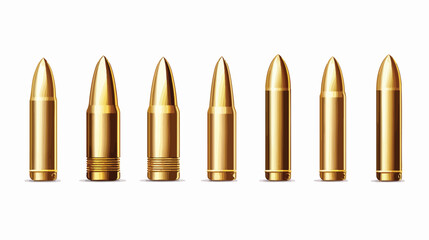 Gold metal bullet set isolated on white background