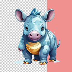 Fototapeta premium Vector cute rhinoceros toy is a watercolor animal in cartoon style on an isolated background