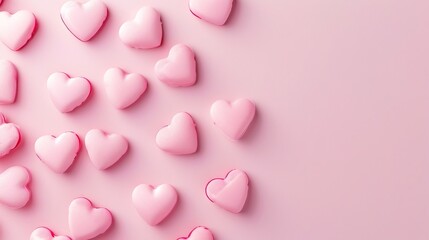 Valentines Day background Pink hearts on pastel pink background Valentines day concept Flat lay top view copy space : Generative AI
