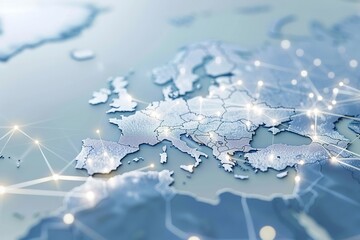 Digital Map of Europe with Global Network Connections,Global Network Overlay on European Digital Map