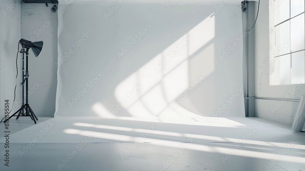 Poster white studio room with sunlight and shadows background : generative ai
