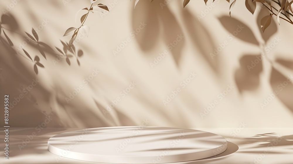 Leinwandbilder abstract minimal nature scene empty stage and white circle podium on beige background and soft shado