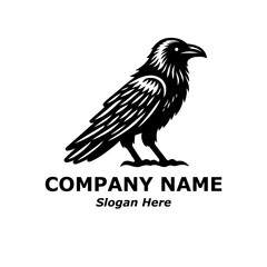 Crow logo. Raven logo. Crow pictorial logotype for label, stamp, mascot, business, company. Crow silhouette illustration