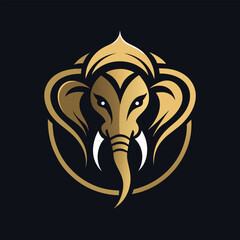 Fototapeta premium Close-up of an elephants head featuring a prominent, long tusk, Produce a sleek and elegant logo design with subtle elephant references