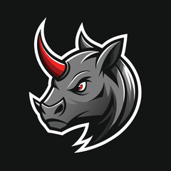 Obraz premium A bulls head with a single striking red horn on a neutral background, Produce a sleek and minimalistic representation of a rhinoceros head for a logo design