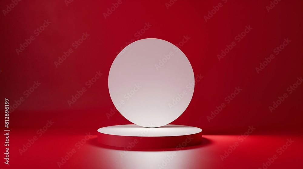 Poster Abstract empty white podium on red background Mock up stand for product presentation 3D Render Minimal concept Advertising template St Valentines sale : Generative AI