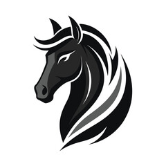 Obraz premium A sleek and minimalistic silhouette of a horses head depicted in bold black and white lines, Sleek and minimalistic horse head silhouette, minimalist logo