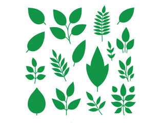 Green leaf icons are set isolated on a white background