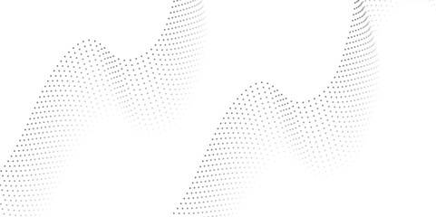 Abstract halftone flowing wavy gradient dots shape isolated on transparent background. Flowing dot particles wave pattern halftone black gradient smooth curve shape isolated on transparent background.