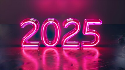Captivating 3D Neon Pink Number 2025 for Digital Media and Event Promotions
