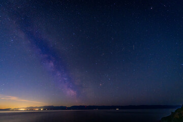 Milky way above ocean in vancouver island