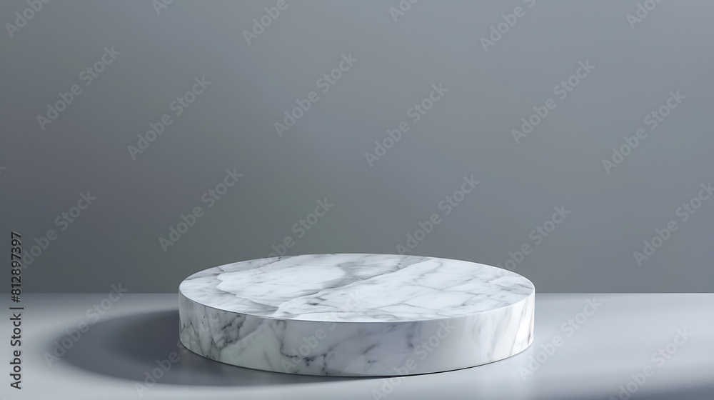 Aufkleber empty marble podium for product display on gray background top view : generative ai