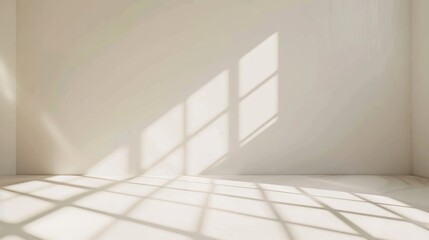 Obraz premium Beige studio background for product presentation Shadow of Window and Sunlight on Empty Room White Wall and Floor Summer concert Blurred backdrop : Generative AI