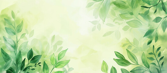 Green watercolor foliage abstract background, spring eco nature illustration.
