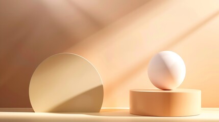 Fototapeta premium Podium for Cosmetic Soap Items Presentation Abstract Minimal Geometric Sphere Cylinder Two Forms Soft Shadow Scene to Show Product Object Showcase Display Case Stand Studio Color Backd : Generative AI