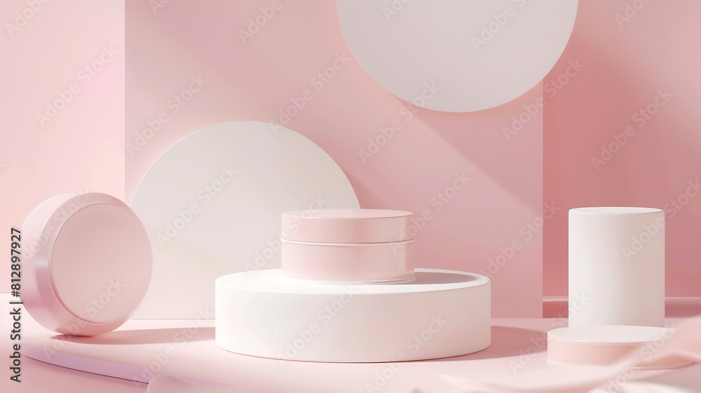 Fototapete abstract minimal scene with geometrical forms cylinder podiums in cream pink colors abstract backgro
