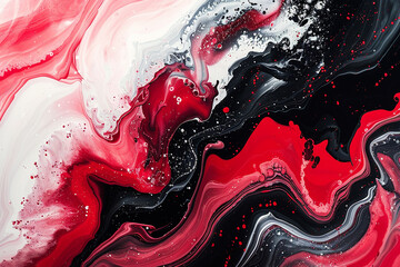 Contemporary Abstract Paint Swirls Background in Beautiful red black white ink paint cloud alcohol drip liquid flow wave abstract splatter color marble background wallpaper generative   - obrazy, fototapety, plakaty
